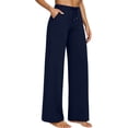 thumbnail image 3 of Lcziwo Fleece Lined Wide Leg Pants for Women Drawstring Casual Soft Loose Trousers Pockets Workout Fitness Yoga Warm Pants Navy,M, 3 of 9