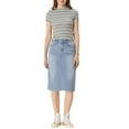 thumbnail image 2 of INSPIRE CHIC Easter Inspired Women's Denim Skirt High Waist Raw Hem Knee Length Wrap Jean Skirts Light Blue L, 2 of 7