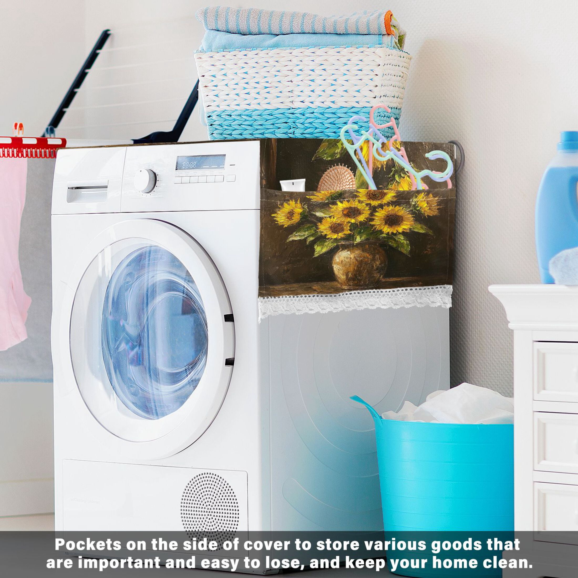 WOBOGO Brown Sunflower Plant Washing Machine Cloth Dryer Refrigerator Top Cover Protective Non-Slip Mat For Kitchen Laundry
