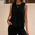 thumbnail image 5 of WTOBBY Women's Elegant Solid Color Two-Piece Set, Round Neck Sleeveless Vest & High Waist Wide Leg Pants, Chic Casual Office Wear,Black L, 5 of 5