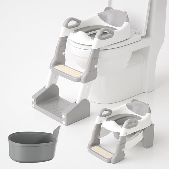 Behome 3 in 1 Potty Training Seat with Urinals, Potty Training Toilet with Non-slip Step Stool, Cushioned Mat & Splash Guard, 3 Adjustable Height Toddler Toilet Seat for Boys & Girls