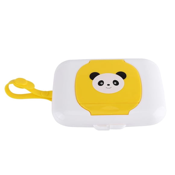 Caja de almacenamiento de toallitas húmedas, soporte para toallitas para bebés, dispensador de toallitas portátil, contenedor de viaje para baño, uso al aire libre (blanco y amarillo)