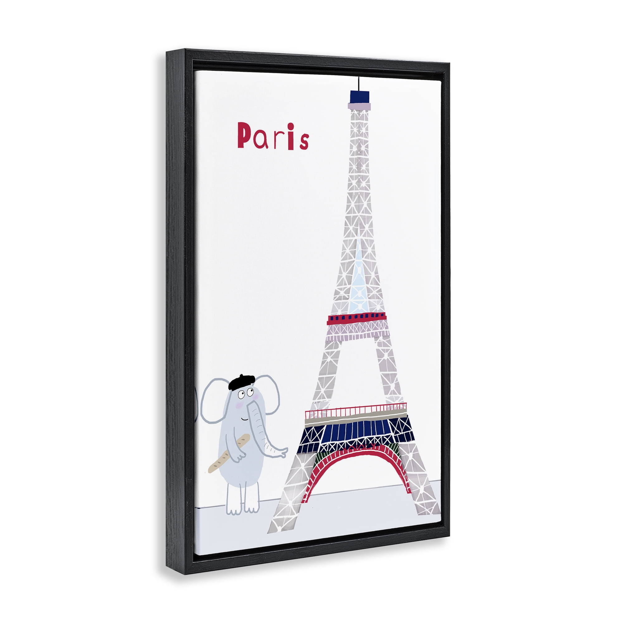 Elephant & Eiffel Tower Black Framed Floater Canvas Wall Art, design by Carla Daly