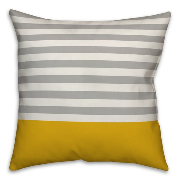 Creative Products Grey and Yellow Colorblock Stripe 16x16 Spun Poly Pillow