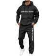 thumbnail image 5 of Men's 2 Piece Sweatsuit Hoodie Tracksuit Set Long Sleeve Pullover Outfit with Pockets Elastic Waist Drawstring Casual Athletic Jogging Gym Running Winter Workout Black L, 5 of 6