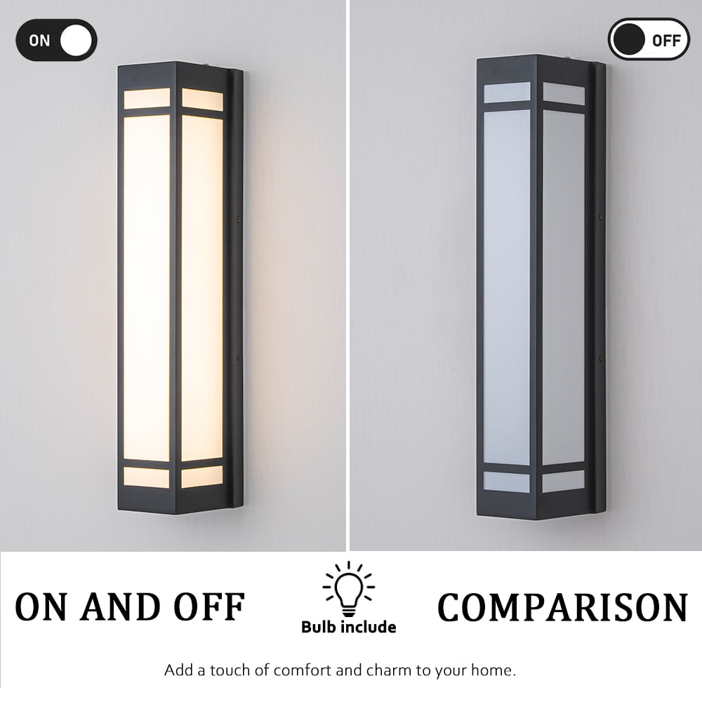 H20" Modern Craftsman Style Exterior Wall Sconce in Black with Frosted Acrylic Shade 24W Integrated LED Outdoor Wall Light with Dusk to Dawn Sensor for Garage Patio