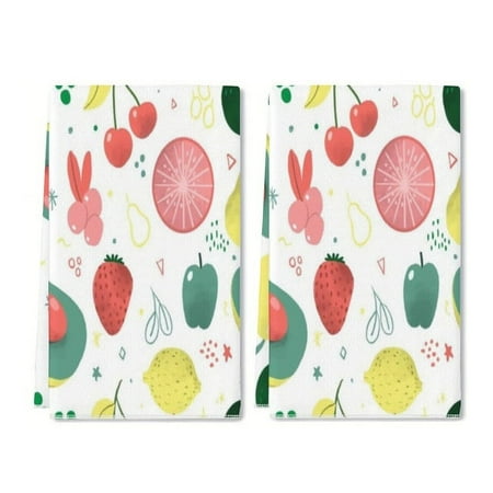 

YladaFaie 2 Pack Fruits Pattern With Pears Hand Towels Polyester Decorative Dish Towel for Bathroom Hand Drying Cleaning Cooking Towel Gift Set 16 x 24 Inch