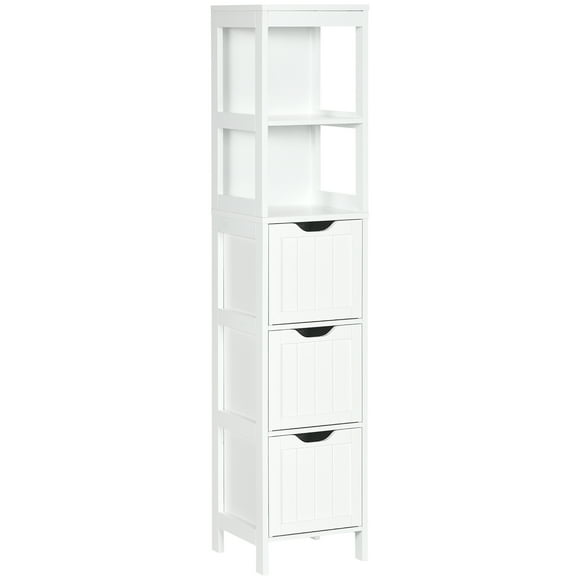 kleankin Narrow Bathroom Storage Cabinet, Freestanding Linen Tower White