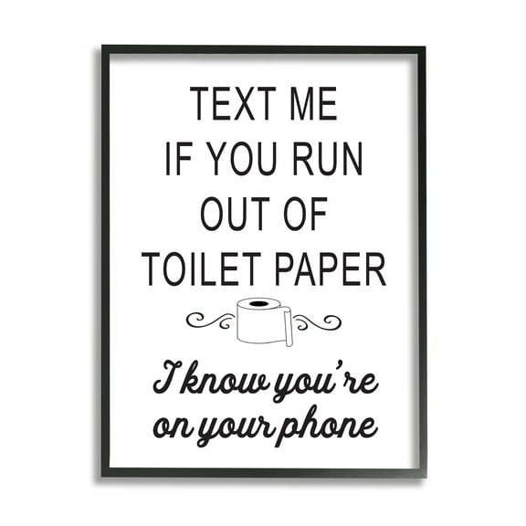 Stupell Industries No Toilet Paper Humorous Bathroom Fancy Lettering Graphic Art Black Framed Art Print Wall Art, Design by Lettered and Lined