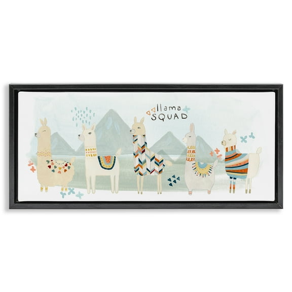 Stupell Industries Llama Squad Whimsical Patterns Animals & Insects Painting Black Floater Framed Canvas Art Print Wall Art, 25 x 11