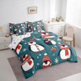 thumbnail image 3 of Manfei Cartoon Penguin 7 Pieces Bedding Comforter Set,Happy New Year Full Bedding Set,Cyan White Red Fitted Sheet Flat Sheet For Boys Girls,Luxury Bedroom Decor Reversible, 3 of 8