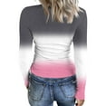 thumbnail image 4 of Women's Winter Slim-Fit Base Layer T-Shirt Fashionable Gradient Color Print V-Neck Pullover Long-Sleeved Top for Layering and Style,Pink,S, 4 of 6