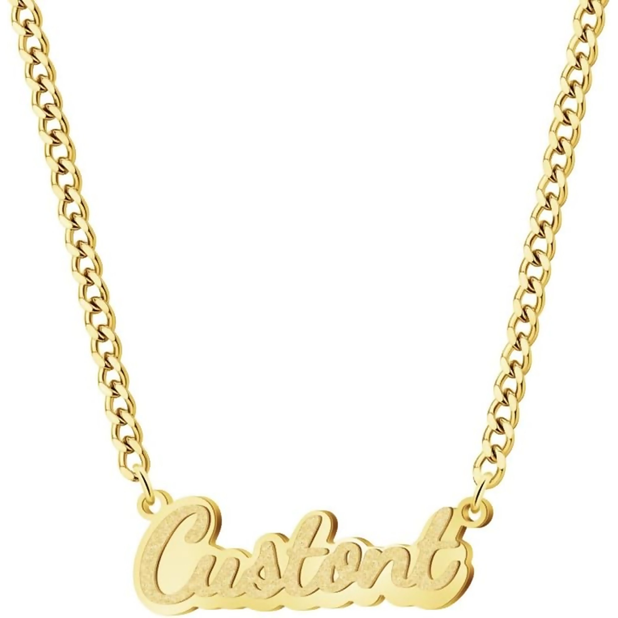 Zephyriana Bling Double Plated Name Necklace Personalized for Women, 18K Gold Plated Cuban Chain Nameplate Pendant, Dainty Gift for Her