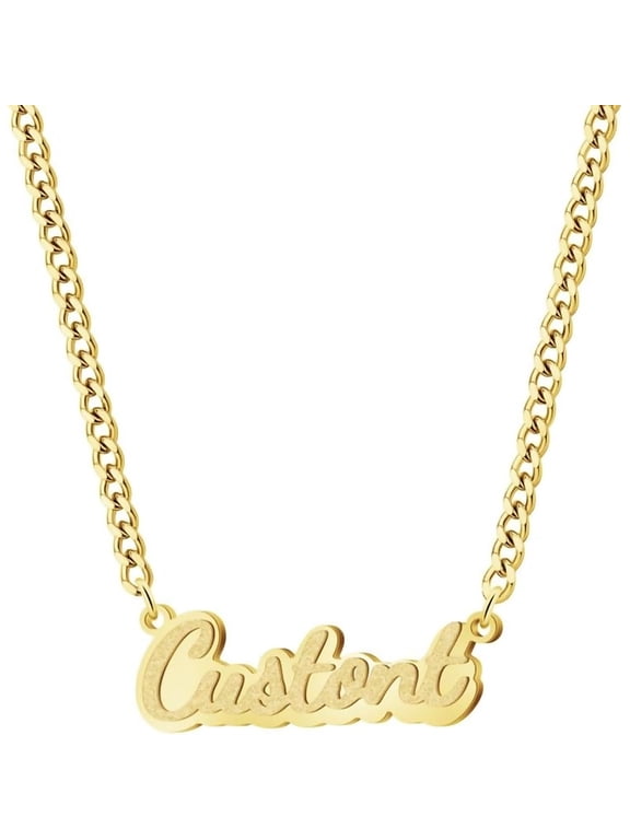 Bling Double Plated Name Necklace Personalized for Women, 18K Gold Plated Cuban Chain Nameplate Pendant, Dainty Gift for Her