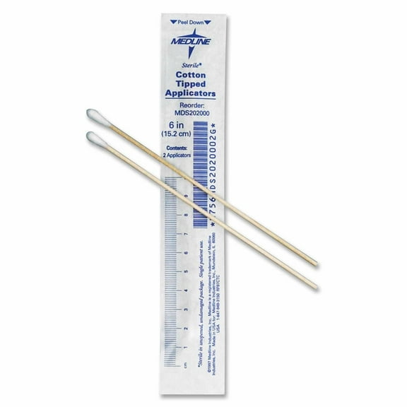 Swabstick Cotton Tip, Wood Shaft, 6 Inch, Sterile, 2 Pack, Case of 2000