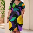 thumbnail image 3 of Vibrant Citrus Floral Dark Background Women's Loose Short Sleeve Dress Casual Summer Plus Size Long Dresses with Pockets, 3 of 5
