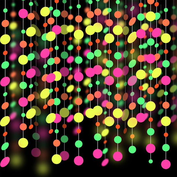KAKOWELY Guirnalda de papel fluorescente para fiestas, decoración de cumpleaños, redonda, colgante, con lunares, para bodas y celebraciones (4 m)