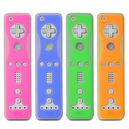 Fosmon 4 Pack Two-Tone Silicone Skin Case for Nintendo Wii Remote and Nunchuk (Nunchaku) - Blue, Green, Orange,