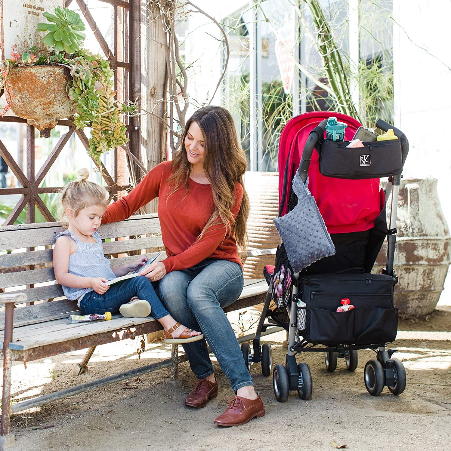 J.L. Childress Cargo 'N Drinks Parent Tray, Universal Stroller Organizer, Stroller Accessory with Cup Holders - Black