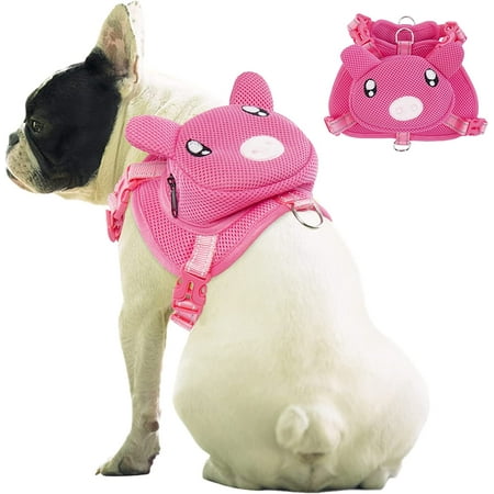 Dog Harness Backpack Cute Pink Pig Backpack Carrier for Small Medium Dogs  No Pull Dog Saddle Bag Pet Vest  Mesh Frog Self Bag with D-Ring for Puppy Outdoor Travel Hiking Adjustable Dog Bag