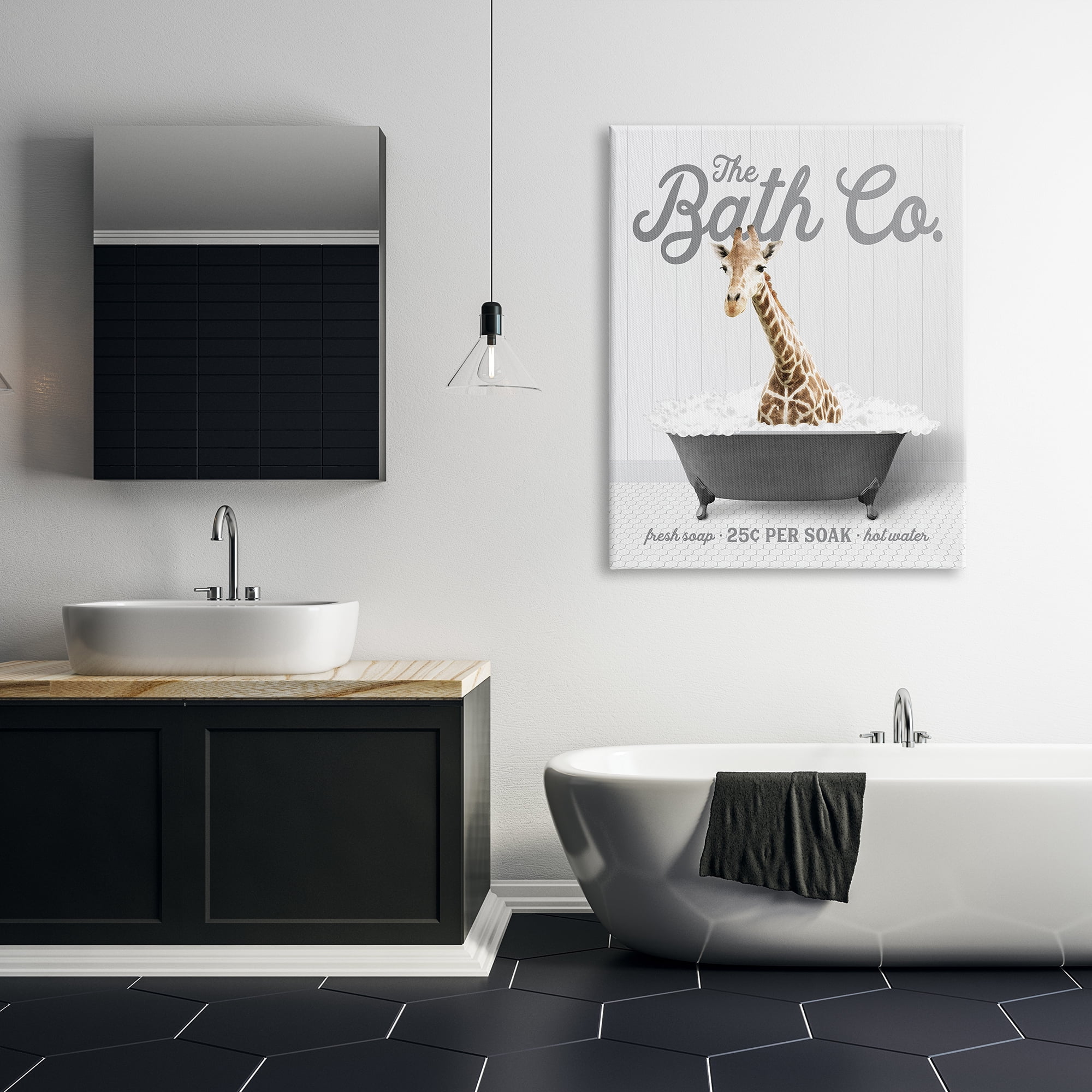 Stupell Industries Giraffe in Bubble Bath Animals & Insects Painting Gallery Wrapped Canvas Print Wall Art, 36 x 48