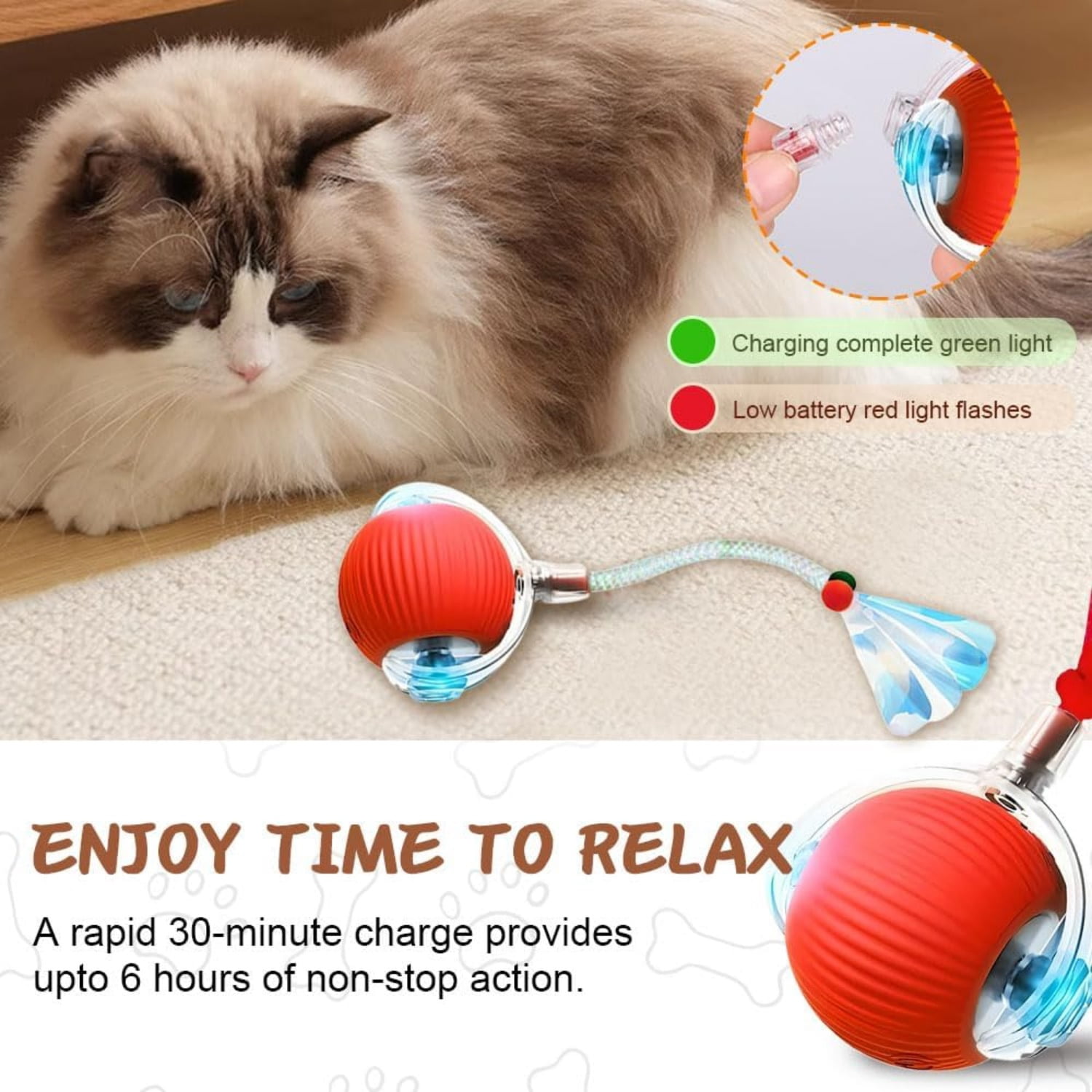 2025 Upgraded Interactive Rolling Dog Ball, Self Rolling Dog Ball Interactive Cat Toys Automatic Cat Toy Self Moving Dog Toys, 360° Smart Automatic Rolling Ball Toy, Electric Dog Balls