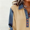 thumbnail image 6 of Boho Tops for Women Denim Patchwork Button Down Long Sleeve Open Front Ladies Blouse,Khaki,2XL, 6 of 7