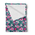 thumbnail image 2 of Floral Soft Flannel Fleece Throw Blanket, Pattern of Monstera Leaf Pink Flowers Tropical Arrangement, Cozy Plush for Indoor and Outdoor Use, 50" x 60", Pale Petrol Blue Teal, by Ambesonne, 2 of 5
