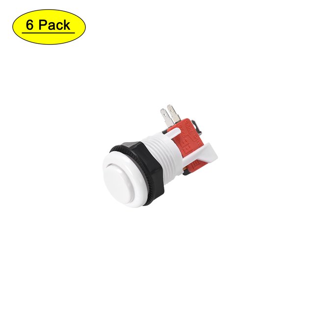 Interruptor de botón momentáneo de juego con microinterruptor para juegos de arcade, orificio de montaje de 27 mm, blanco, 6 piezas