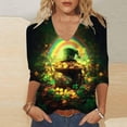 thumbnail image 1 of TaTaai Women's Spring Holiday T-Shirt V-Neck 3/4 Sleeve Loose Fit St. Patrick's Day Printed Top Irish Theme Casual Modern Blouse Gift, 1 of 5