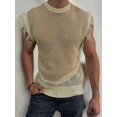thumbnail image 6 of Men'S Crochet Knit Sleeveless Mesh Tank Top Khaki L, 6 of 7