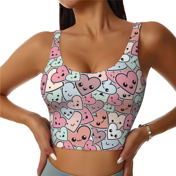 Balery Cartoon Hearts Sujetadores deportivos con espalda cruzada para mujer, acolchados, sin costuras, de alto impacto, ideales para yoga, gimnasio, entrenamiento y fitness.-XX-Large