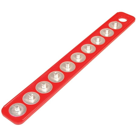 MagClip 1/2" Drive 1-7/8" x 16-5/8" Red Magnetic Socket Holder Strip & 10 Interchangeable Pegs