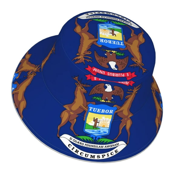 Michigan Flag Bucket Hat With Reflective Stripe Beach Sun Fishing Hat Reversible For Men Women