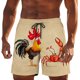 thumbnail image 2 of Ceisia Men's Khaki Cartoon Rooster & Crab Print Beach Shorts 4-Way Stretch Drawstring Swim Trunks Gifts, 2 of 8