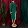 thumbnail image 3 of AURA Plus Size Pencil Midi Dress Round Neck High Waist Bodycon Ruched 9 10 Sleeve Elegant Work Dress, 3 of 9