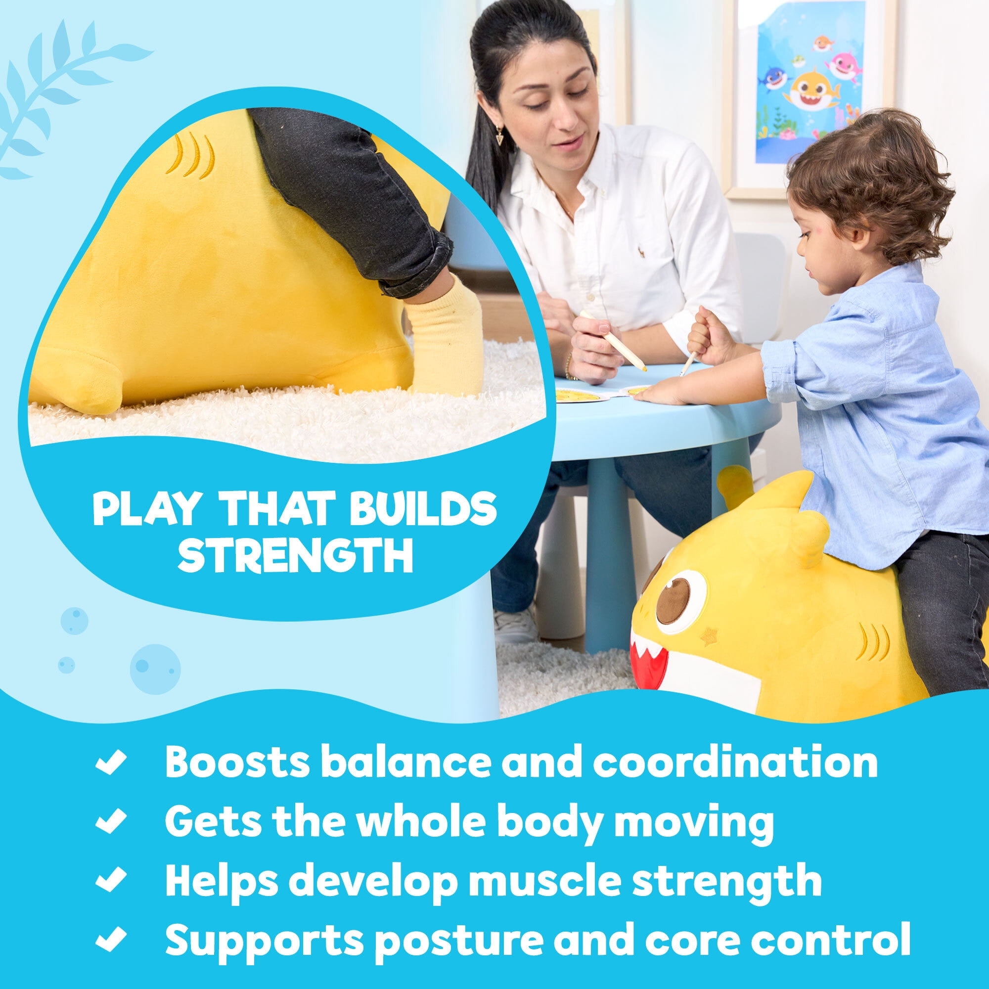Baby Shark Ride on Bouncy Plush Toy - Official Pinkfong Musical Hopper - Birthday Gift for Toddlers Kids Boys and Girls Ages 2-5