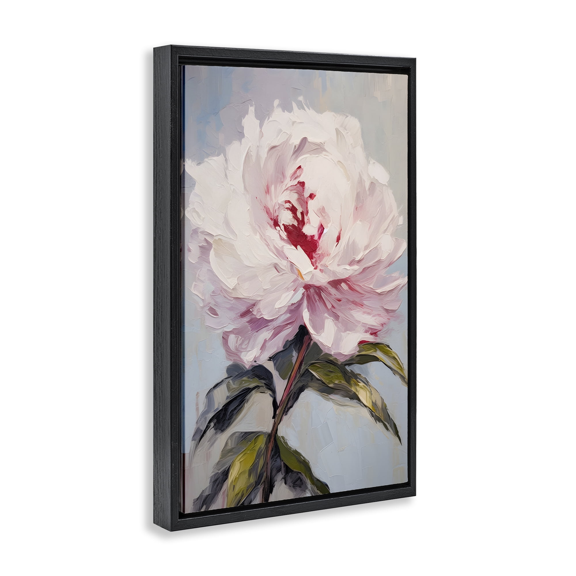Stupell Industries Pale Pink Rose Botanical & Floral Painting Black Floater Framed Art Print Wall Art, 21 x 31
