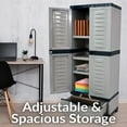 thumbnail image 3 of Sunnydaze Lockable Adjustable 57.5" Plastic 3-Shelf 1-Drawer Freestanding Storage Cabinet, Gray with Charcoal Trim, 3 of 8