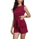 thumbnail image 4 of INSPIRAR CHIC Conjunto de 2 Piezas para Mujeres, Chaleco de Cuello Redondo con Botones y Pantalones Cortos, Atuendos de Negocios Casual, Conjunto de Blazer XS Rojo Oscuro, 4 of 6