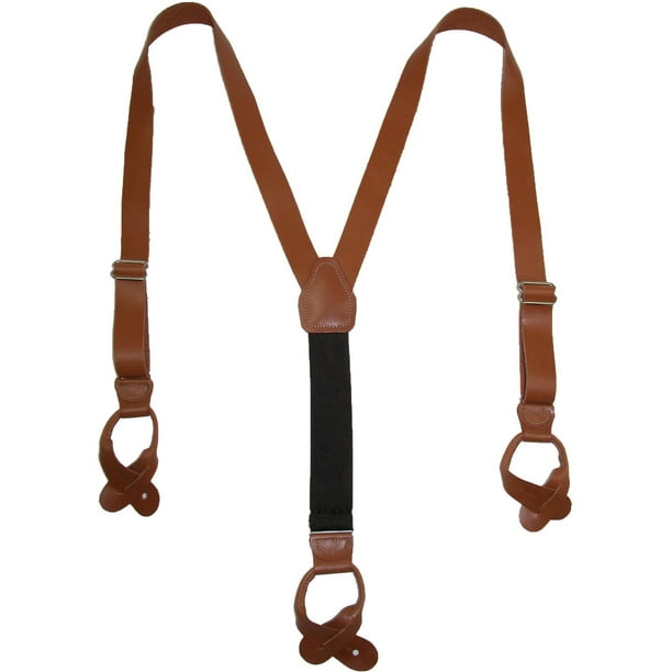 CTM Size one size Men's Leather ButtonEnd YBack Suspender with