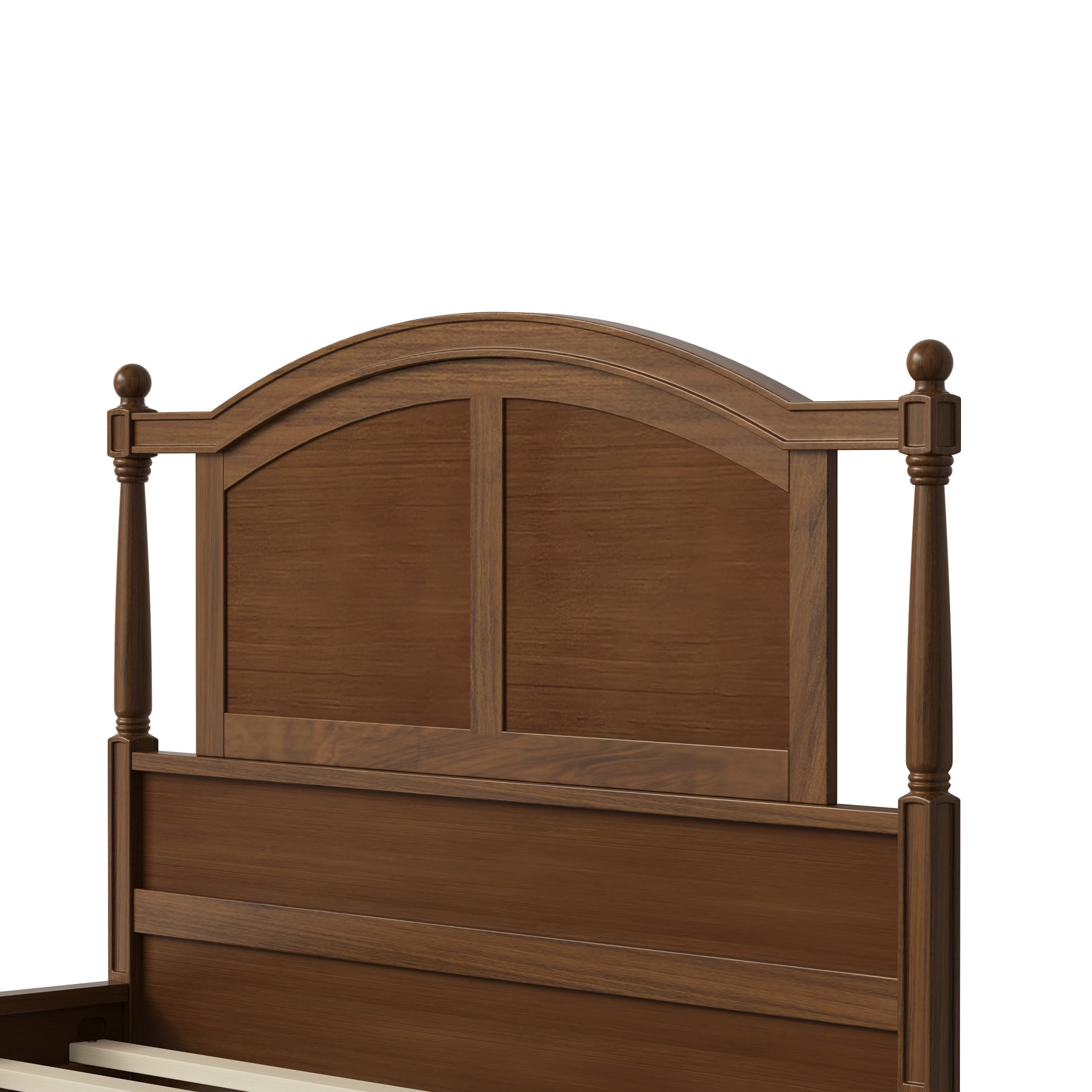 Noble House Norra Traditional Wooden Platform Full Bed Frame with Arched Headboard, Cottage Panel Bed Frame, Walnut