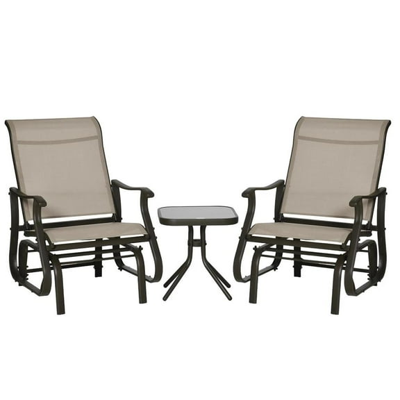 Resenkos Outdoor Glider Chair, Patio Glider Chair,2-Person Gliding Rocking Chair & Bistro Tea Table Set, Grey