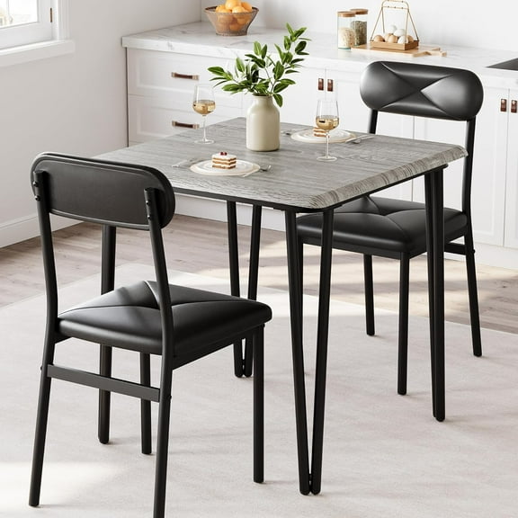 CABIHOME Dining Table Set of 2, Kitchen Table with Upholstered Chairs Dinning Table Set for Kitchen & Dining Room, Compact Dining Set for Small Spaces Furniture (Grey, Table with 2 Chairs)
