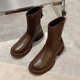 thumbnail image 3 of NECHOLOGY Botas Mujer Zapatos Botines para mujer Botines de mujer de otoño e invierno Cómodo Color sólido simple Estilo británico Punta redonda Tacón cuadrado Cremallera trasera (Brown, 8), 3 of 4