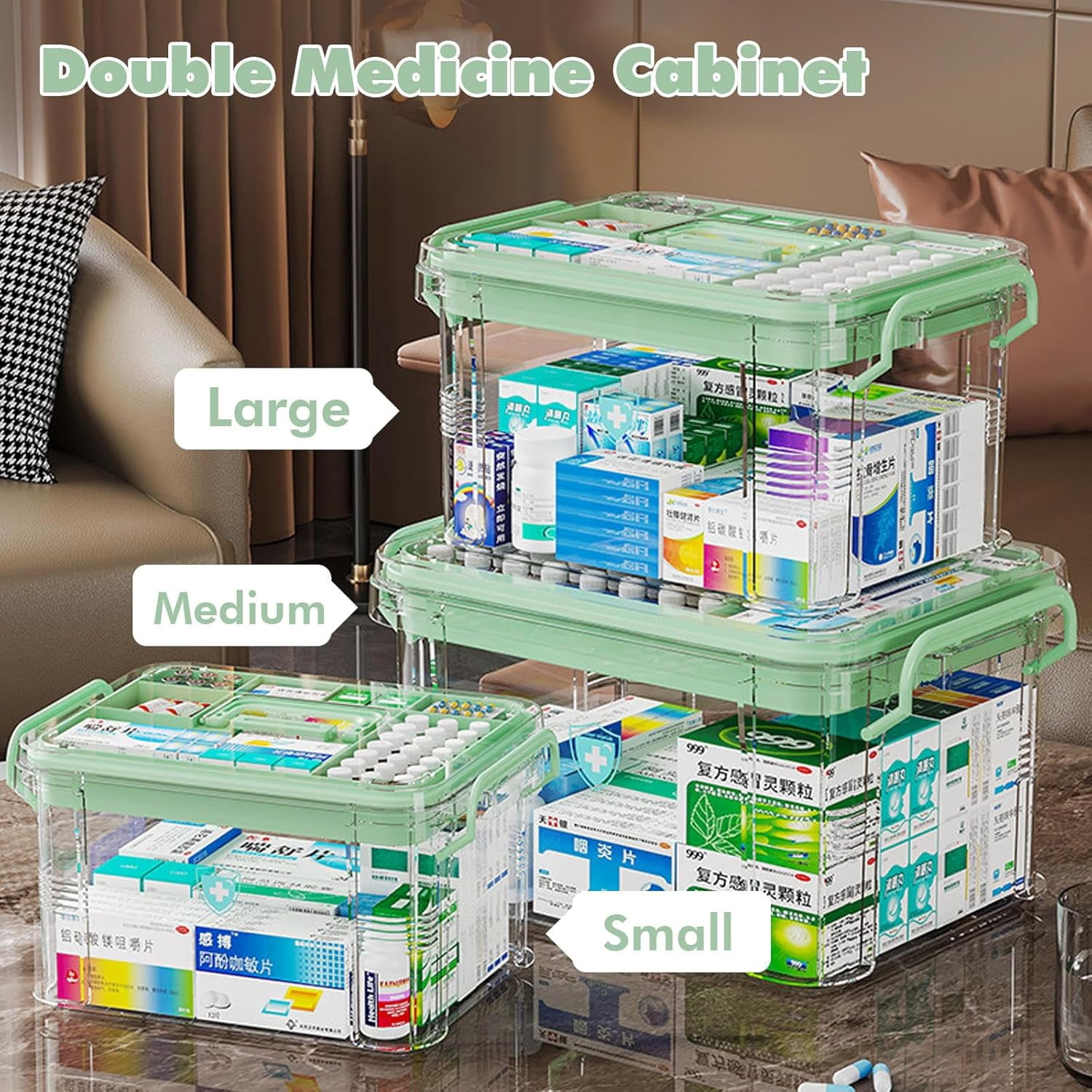 Capacity Medicine Storage Box, Transparent Double Layer Pill Organizer, PP+PET Medication Container for Home Travel(wwx)