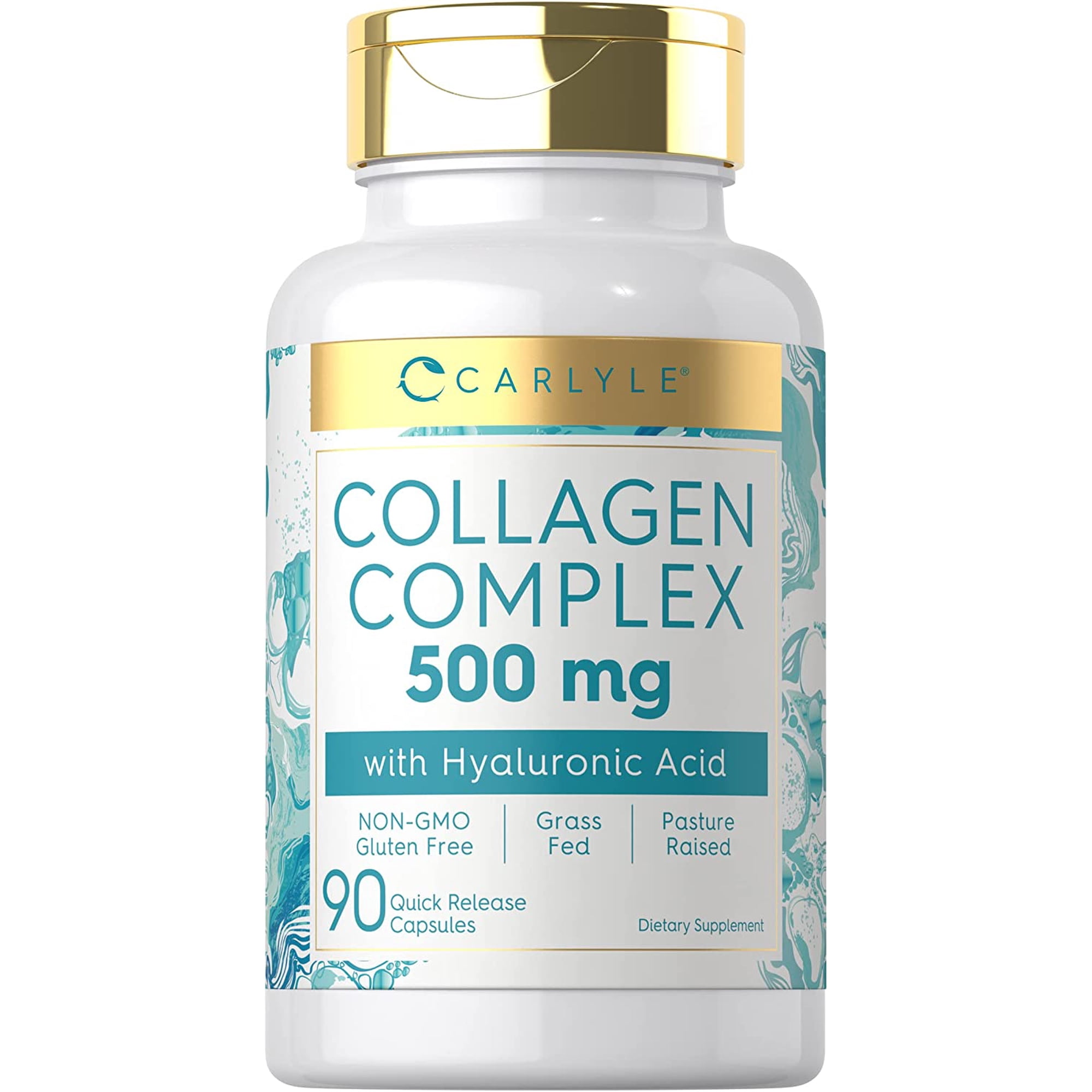 Collagen with Hyaluronic Acid 500mg | 90 Capsules | Hydrolyzed Collagen Supplement | Non-GMO, Gluten Free | by Carlyle