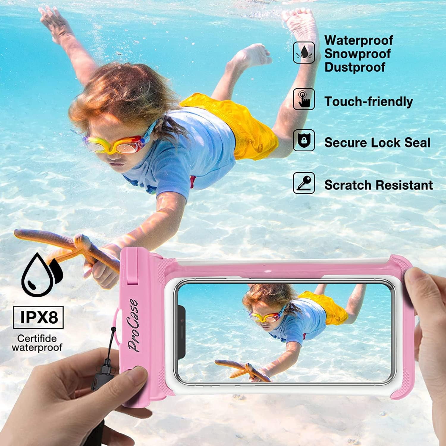 2 Pack Waterproof Phone Pouch, Underwater Phone Case Up to 7", Dry Bag for iPhone 17 Air 16 15 14 13 Pro Plus Max, Galaxy S24 S23 S22 Ultra Pixel, Beach Essentials -Pink & Black