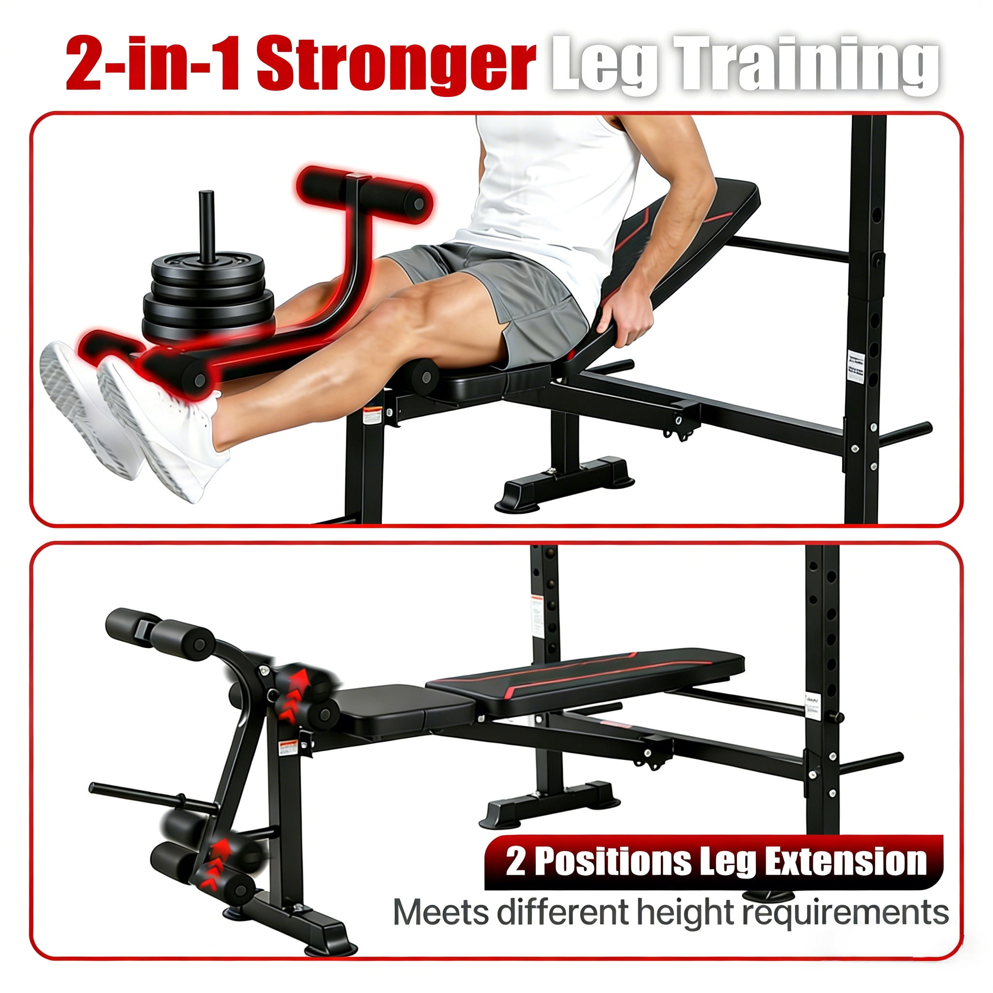 Foldable 750LBS Weight Bench with Bench press rack, Adjustable Workout Bench Set with Leg Extension/Curl,Standard Bench Press Set for Home Gym Full Body Training