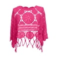 thumbnail image 4 of UOCUFY Womens Crochet Cover Up Top | 3/4 Sleeve, Off Shoulder, Mesh, Boho Beach, Swimsuit Coverup (Hot Pink, S), 4 of 4